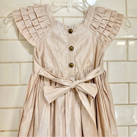 Mustard Pie Dress in Blush shiny lame’ and soft cotton ivory  Girls size 6x - Picture 7 of 9